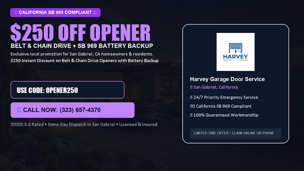 $250 OFF Smart Garage Door Opener Installation (Belt & Chain Drive with California SB 969 Battery Backup) in San Gabriel, CA